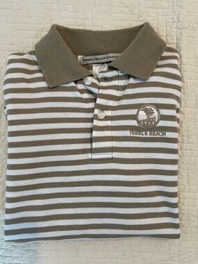 Pebble Beach Kids Tan White Golf Polo 100% Cotton Size 6